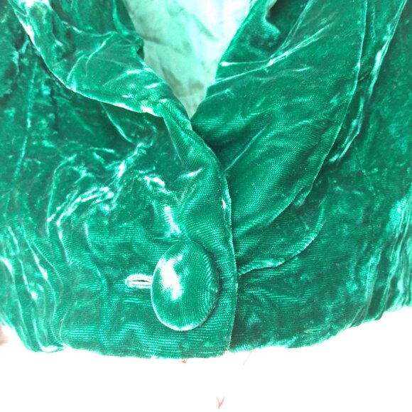 Vintage Bolero Dress Jacket DARK Green Crushed Velvet 40"B Rockabilly Retro - Picture 5 of 11